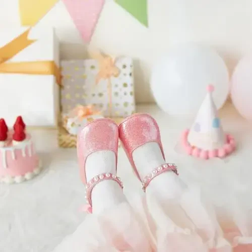 PHIRAMIN Baby Girls Mary Jane Flats - Infant Newborn Walking Shoes Soft Rubber Sole Princess Wedding - PHIRAMIN (1)