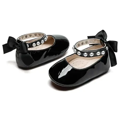 PHIRAMIN Baby Girls Mary Jane Flats - Infant Newborn Walking Shoes Soft Rubber Sole Princess Wedding - 6