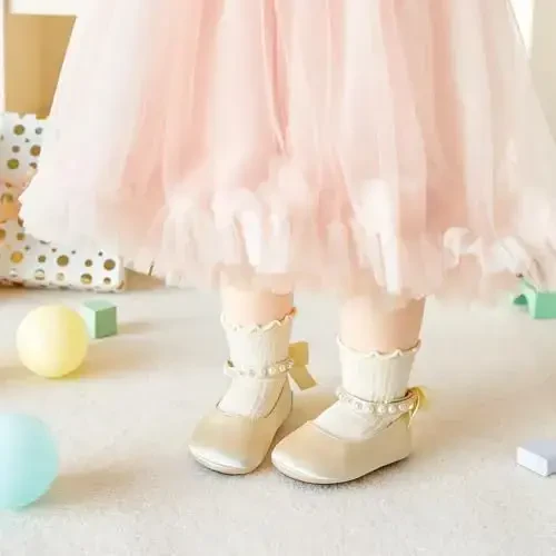 PHIRAMIN Baby Girls Mary Jane Flats - Infant Newborn Walking Shoes Soft Rubber Sole Princess Wedding - 3