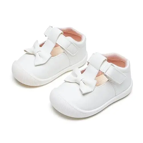 PHIRAMIN Baby Girls Mary Jane Flats - Infant Newborn Walking Shoes Soft Rubber Sole Princess Wedding - 6