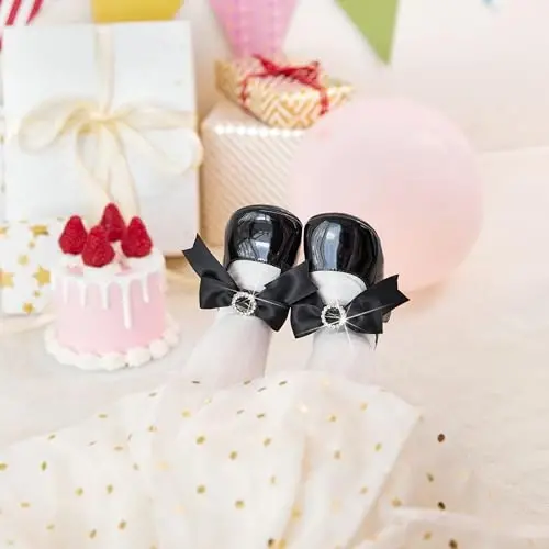 PHIRAMIN Baby Girls Mary Jane Flats - Infant Newborn Walking Shoes Soft Rubber Sole Princess Wedding - 3