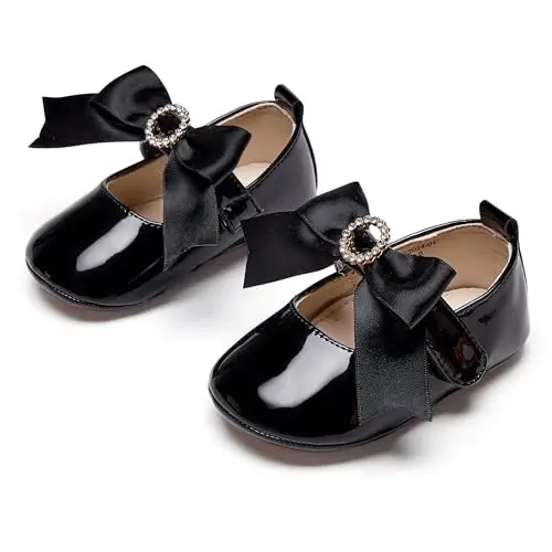 PHIRAMIN Baby Girls Mary Jane Flats - Infant Newborn Walking Shoes Soft Rubber Sole Princess Wedding - 6