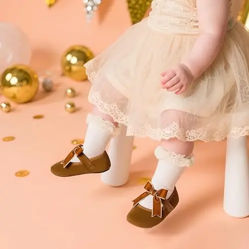 PHIRAMIN Baby Girls Mary Jane Flats - Infant Newborn Walking Shoes Soft Rubber Sole Princess Wedding - 2
