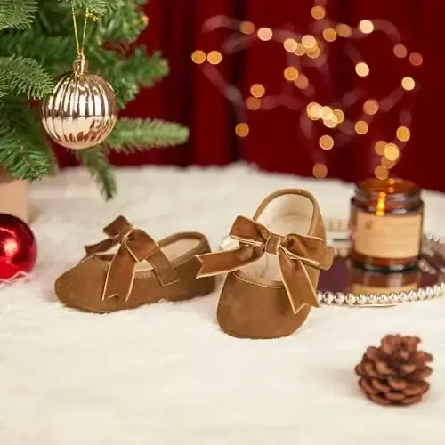 PHIRAMIN Baby Girls Mary Jane Flats - Infant Newborn Walking Shoes Soft Rubber Sole Princess Wedding - 3