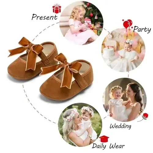 PHIRAMIN Baby Girls Mary Jane Flats - Infant Newborn Walking Shoes Soft Rubber Sole Princess Wedding - 4