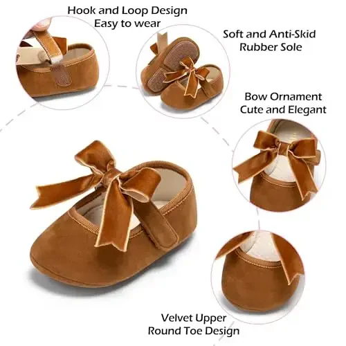PHIRAMIN Baby Girls Mary Jane Flats - Infant Newborn Walking Shoes Soft Rubber Sole Princess Wedding - 5