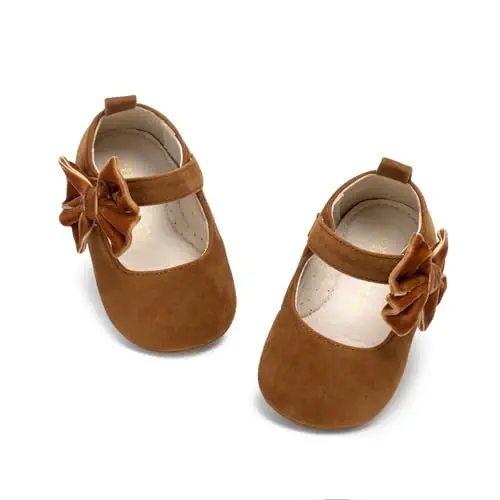 PHIRAMIN Baby Girls Mary Jane Flats - Infant Newborn Walking Shoes Soft Rubber Sole Princess Wedding - 6