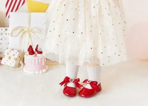 PHIRAMIN Baby Girls Mary Jane Flats - Infant Newborn Walking Shoes Soft Rubber Sole Princess Wedding - PHIRAMIN (1)