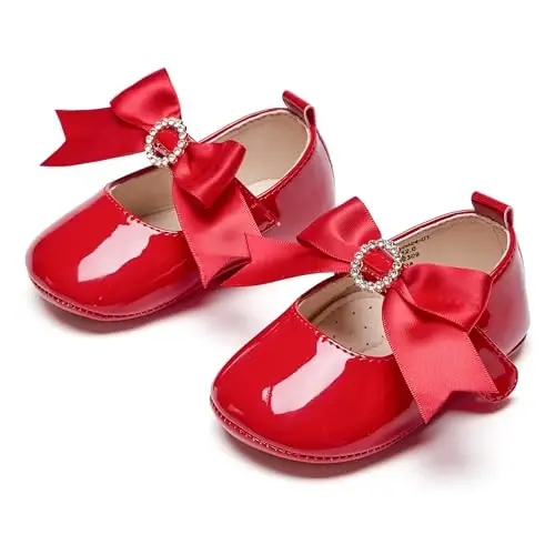 PHIRAMIN Baby Girls Mary Jane Flats - Infant Newborn Walking Shoes Soft Rubber Sole Princess Wedding - 6