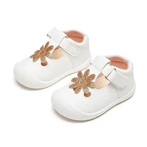 PHIRAMIN Baby Girls Mary Jane Flats - Infant Newborn Walking Shoes Soft Rubber Sole Princess Wedding - 6