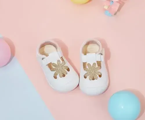 PHIRAMIN Baby Girls Mary Jane Flats - Infant Newborn Walking Shoes Soft Rubber Sole Princess Wedding - 2