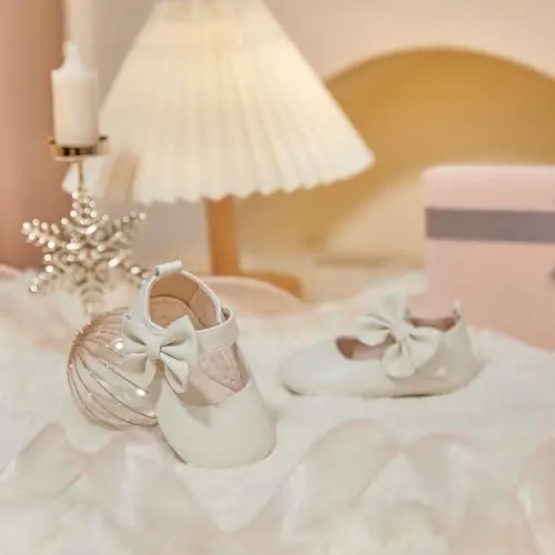 PHIRAMIN Baby Girls Mary Jane Flats - Infant Newborn Walking Shoes Soft Rubber Sole Princess Wedding - 3
