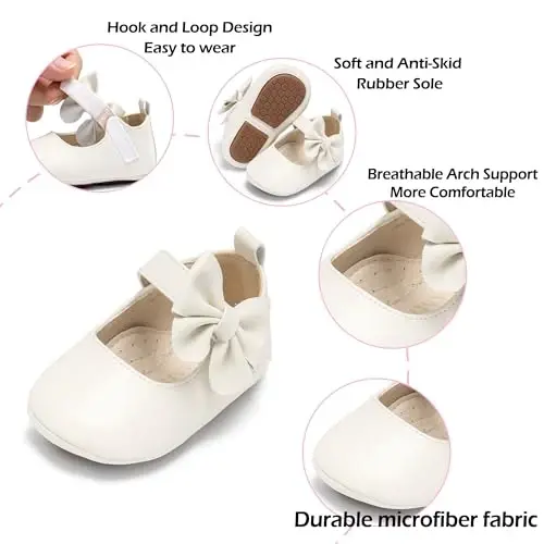 PHIRAMIN Baby Girls Mary Jane Flats - Infant Newborn Walking Shoes Soft Rubber Sole Princess Wedding - 5