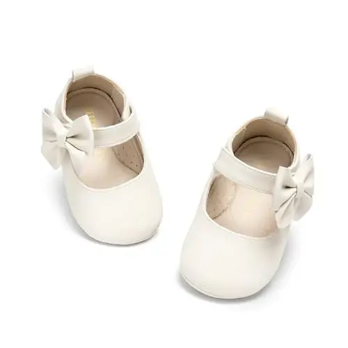 PHIRAMIN Baby Girls Mary Jane Flats - Infant Newborn Walking Shoes Soft Rubber Sole Princess Wedding - 6