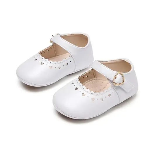 PHIRAMIN Baby Girls Mary Jane Flats - Infant Newborn Walking Shoes Soft Rubber Sole Princess Wedding - 6