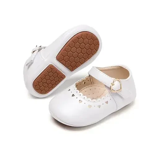 PHIRAMIN Baby Girls Mary Jane Flats - Infant Newborn Walking Shoes Soft Rubber Sole Princess Wedding - PHIRAMIN