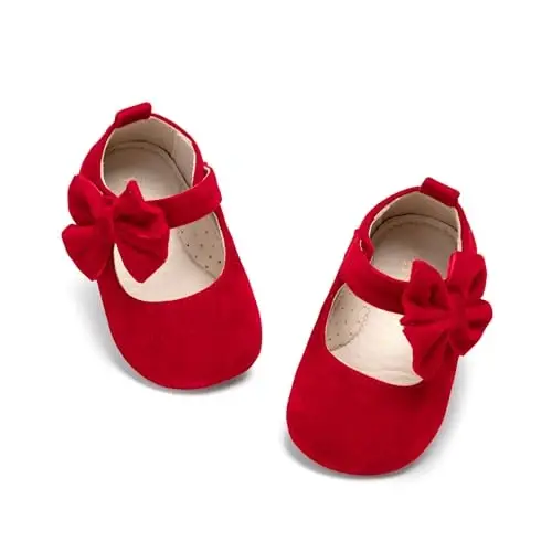 PHIRAMIN Baby Girls Mary Jane Flats - Infant Newborn Walking Shoes Soft Rubber Sole Princess Wedding - 6