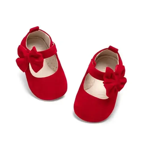 PHIRAMIN Baby Girls Mary Jane Flats - Infant Newborn Walking Shoes Soft Rubber Sole Princess Wedding - 6