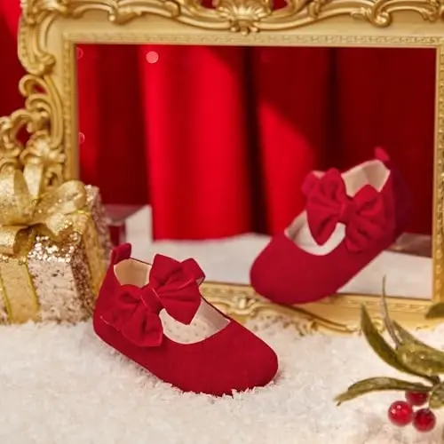 PHIRAMIN Baby Girls Mary Jane Flats - Infant Newborn Walking Shoes Soft Rubber Sole Princess Wedding - 2