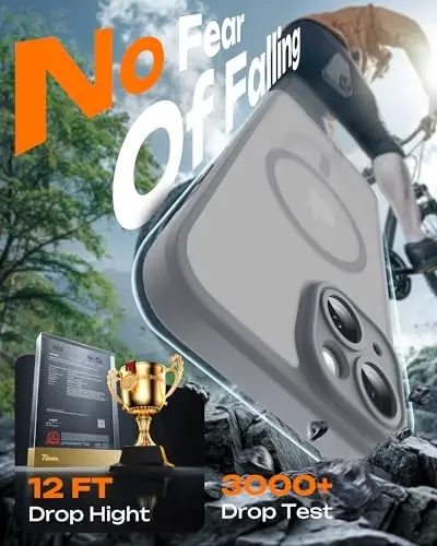 Phone 14 G'ilof uchun TOCOL, Magsafe zaryadlovchiga mos keladi, To'liq kamera muhofazasi, Tomchidan himoya, iPhone 14 6.1 dyuym uchun shaffof matli telefon g'ilofi (Kulrang) - 5