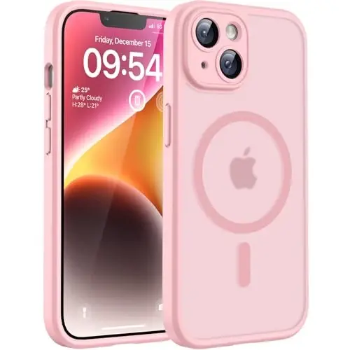 Phone 14 Kılıfı için TOCOL, Magsafe Şarj Cihazı ile Uyumlu, Tam Kamera Koruması, Düşme Koruması, iPhone 14 6.1 inç için Yarı Saydam Mat Telefon Kılıfı (Açık Pembe) 