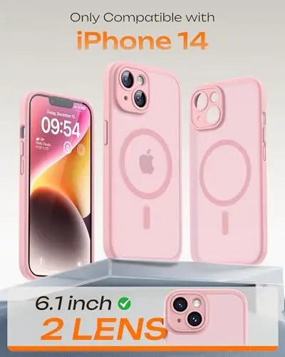 Phone 14 Kılıfı için TOCOL, Magsafe Şarj Cihazı ile Uyumlu, Tam Kamera Koruması, Düşme Koruması, iPhone 14 6.1 inç için Yarı Saydam Mat Telefon Kılıfı (Açık Pembe) - TOCOL (1)