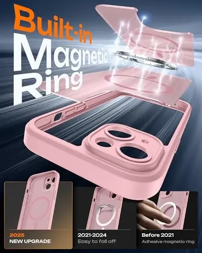 Phone 14 Kılıfı için TOCOL, Magsafe Şarj Cihazı ile Uyumlu, Tam Kamera Koruması, Düşme Koruması, iPhone 14 6.1 inç için Yarı Saydam Mat Telefon Kılıfı (Açık Pembe) - 3