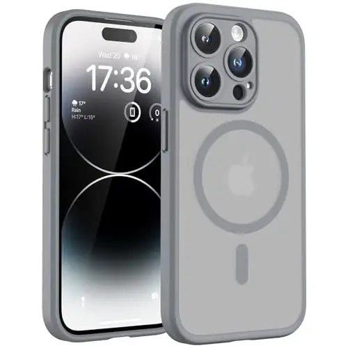 Phone 14 Pro Kılıf için TOCOL, Magsafe Şarj Cihazı ile Uyumlu, Tam Kamera Koruması, Düşme Koruması, iPhone 14 Pro 6.1 inç için Yarı Saydam Mat Telefon Kılıfı (Gri) 