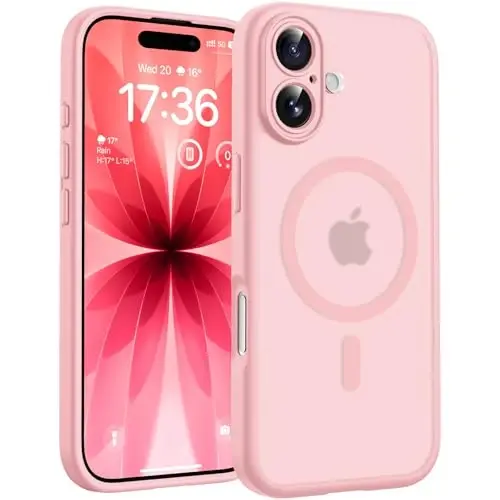 Phone 17 için TOCOL Kılıf, Magsafe Şarj Cihazı ile Uyumlu, Tam Kamera Koruması, Düşme Koruması, Phone 17 6.3 inç için Yarı Saydam Mat Telefon Kılıfı (Açık Pembe) 