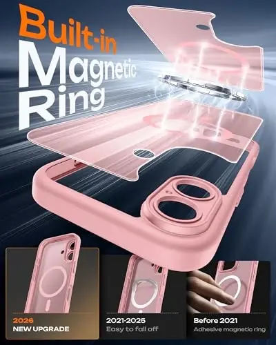 Phone 17 için TOCOL Kılıf, Magsafe Şarj Cihazı ile Uyumlu, Tam Kamera Koruması, Düşme Koruması, Phone 17 6.3 inç için Yarı Saydam Mat Telefon Kılıfı (Açık Pembe) - 3