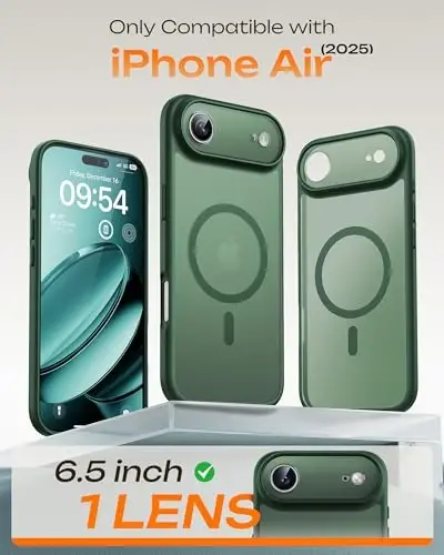 TOCOL for Phone Air Case, Full Camera Protection, Built-in Magnetic Ring, Compatible with Magsafe Charger, Drop Protection, Translucent Matte Phone Case for Phone 17 Air 6.5 inch (Alpine Green) - TOCOL (1)