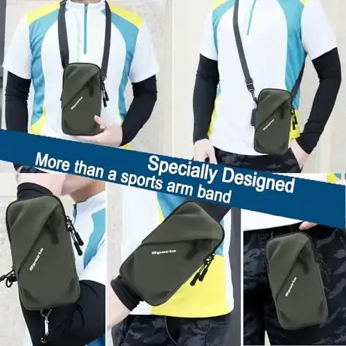 Phone Holder Arm Bands, Small Crossbody Shoulder Holsters Bag with Arm Band, Fits iPhone and All Cell Phones, Use for Running, Walking, Hiking & Biking (Plus Size Army Green) - 3