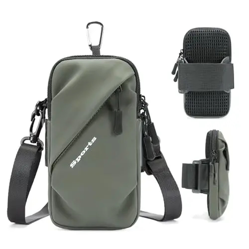 Phone Holder Arm Bands, Small Crossbody Shoulder Holsters Bag with Arm Band, Fits iPhone and All Cell Phones, Use for Running, Walking, Hiking & Biking (Plus Size Army Green) - 1