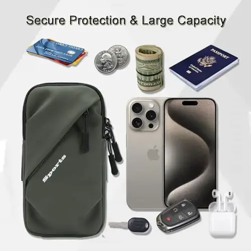 Phone Holder Arm Bands, Small Crossbody Shoulder Holsters Bag with Arm Band, Fits iPhone and All Cell Phones, Use for Running, Walking, Hiking & Biking (Plus Size Army Green) - 4