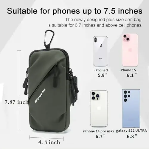 Phone Holder Arm Bands, Small Crossbody Shoulder Holsters Bag with Arm Band, Fits iPhone and All Cell Phones, Use for Running, Walking, Hiking & Biking (Plus Size Army Green) - 5