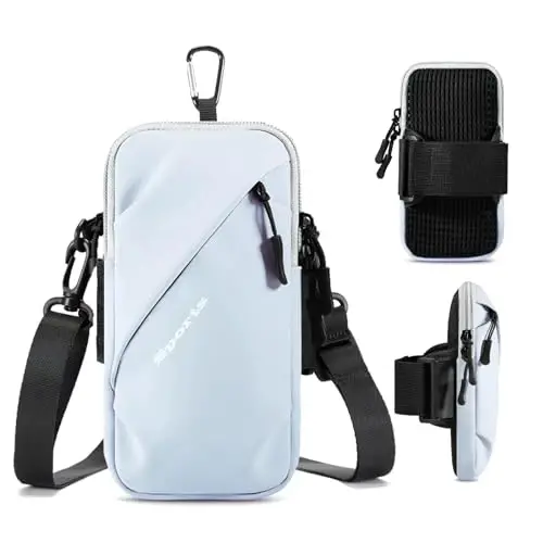 Phone Holder Arm Bands, Small Crossbody Shoulder Holsters Bag with Arm Band, Fits iPhone and All Cell Phones, Use for Running, Walking, Hiking & Biking (Plus Size Light Blue) - PRIME COMFORT