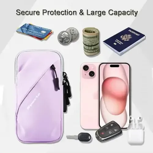 Phone Holder Arm Bands, Small Crossbody Shoulder Holsters Bag with Arm Band, Fits iPhone and All Cell Phones, Use for Running, Walking, Hiking & Biking (Plus Size Purple) - 4