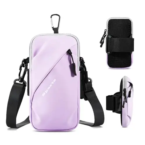 Phone Holder Arm Bands, Small Crossbody Shoulder Holsters Bag with Arm Band, Fits iPhone and All Cell Phones, Use for Running, Walking, Hiking & Biking (Plus Size Purple) 
