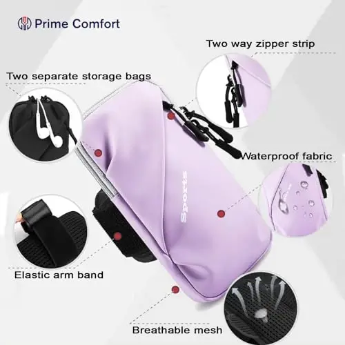 Phone Holder Arm Bands, Small Crossbody Shoulder Holsters Bag with Arm Band, Fits iPhone and All Cell Phones, Use for Running, Walking, Hiking & Biking (Plus Size Purple) - 2
