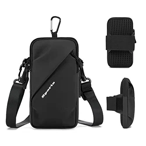 Phone Holder Arm Bands, Small Crossbody Shoulder Holsters Bag with Arm Band, Fits iPhone and All Cell Phones, Use for Running, Walking, Hiking & Biking (Plus Size,Black) - Prime Comfort