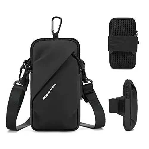 Phone Holder Arm Bands, Small Crossbody Shoulder Holsters Bag with Arm Band, Fits iPhone and All Cell Phones, Use for Running, Walking, Hiking & Biking (Plus Size,Black) - 1