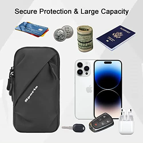 Phone Holder Arm Bands, Small Crossbody Shoulder Holsters Bag with Arm Band, Fits iPhone and All Cell Phones, Use for Running, Walking, Hiking & Biking (Plus Size,Black) - 4