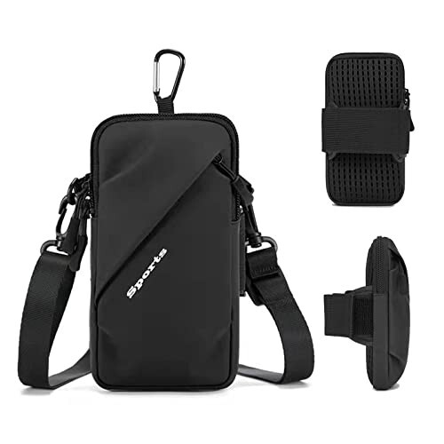 Phone Holder Arm Bands, Small Crossbody Shoulder Holsters Bag with Arm Band, Fits iPhone and All Cell Phones, Use for Running, Walking, Hiking & Biking (Plus Size,Black) - PRIME COMFORT