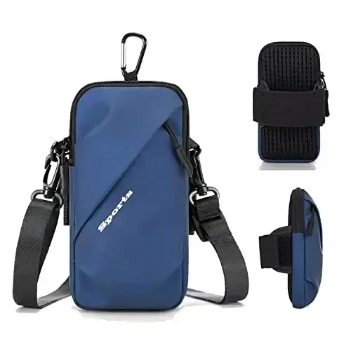 Phone Holder Arm Bands, Small Crossbody Shoulder Holsters Bag with Arm Band, Fits iPhone and All Cell Phones, Use for Running, Walking, Hiking & Biking (Plus Size,Blue) - 1
