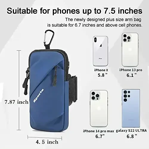 Phone Holder Arm Bands, Small Crossbody Shoulder Holsters Bag with Arm Band, Fits iPhone and All Cell Phones, Use for Running, Walking, Hiking & Biking (Plus Size,Blue) - 4