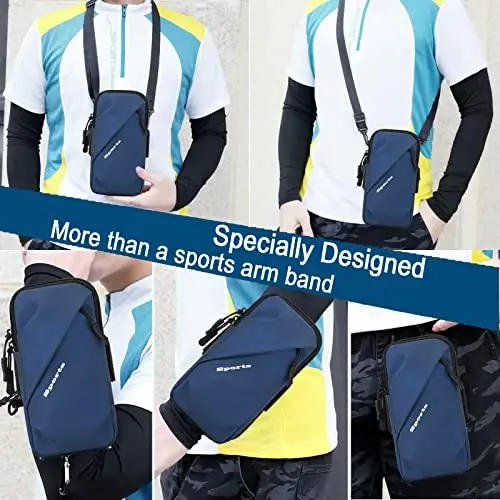 Phone Holder Arm Bands, Small Crossbody Shoulder Holsters Bag with Arm Band, Fits iPhone and All Cell Phones, Use for Running, Walking, Hiking & Biking (Plus Size,Blue) - PRIME COMFORT (1)