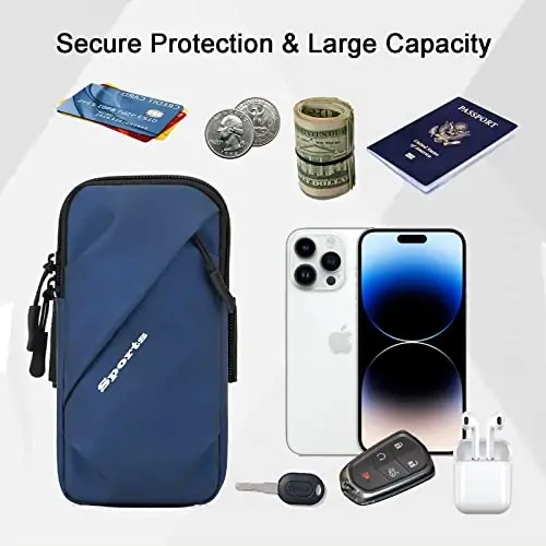 Phone Holder Arm Bands, Small Crossbody Shoulder Holsters Bag with Arm Band, Fits iPhone and All Cell Phones, Use for Running, Walking, Hiking & Biking (Plus Size,Blue) - 3