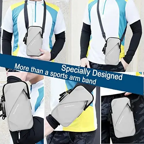 Phone Holder Arm Bands, Small Crossbody Shoulder Holsters Bag with Arm Band, Fits iPhone and All Cell Phones, Use for Running, Walking, Hiking & Biking (Plus Size,Grayish White) - 2