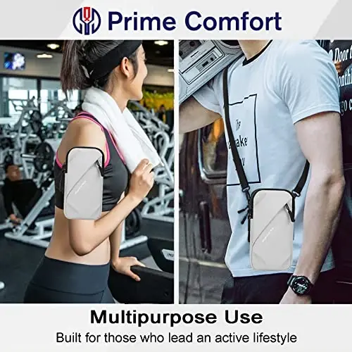 Phone Holder Arm Bands, Small Crossbody Shoulder Holsters Bag with Arm Band, Fits iPhone and All Cell Phones, Use for Running, Walking, Hiking & Biking (Plus Size,Grayish White) - 6