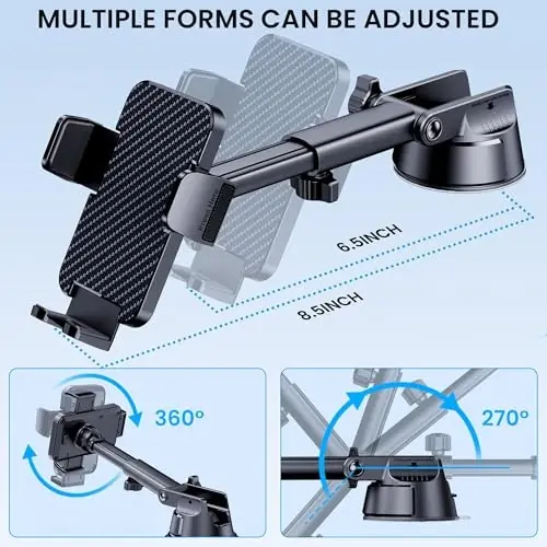 Phone Holder Car [Military Grade Suction Ultra Strong Base] Cell Phone Car Holder 3 in 1 Phone Mount for Car Dashboard Windshield Air Vent Hands-Free Car Phone Holders for iPhone Android Phones - 3